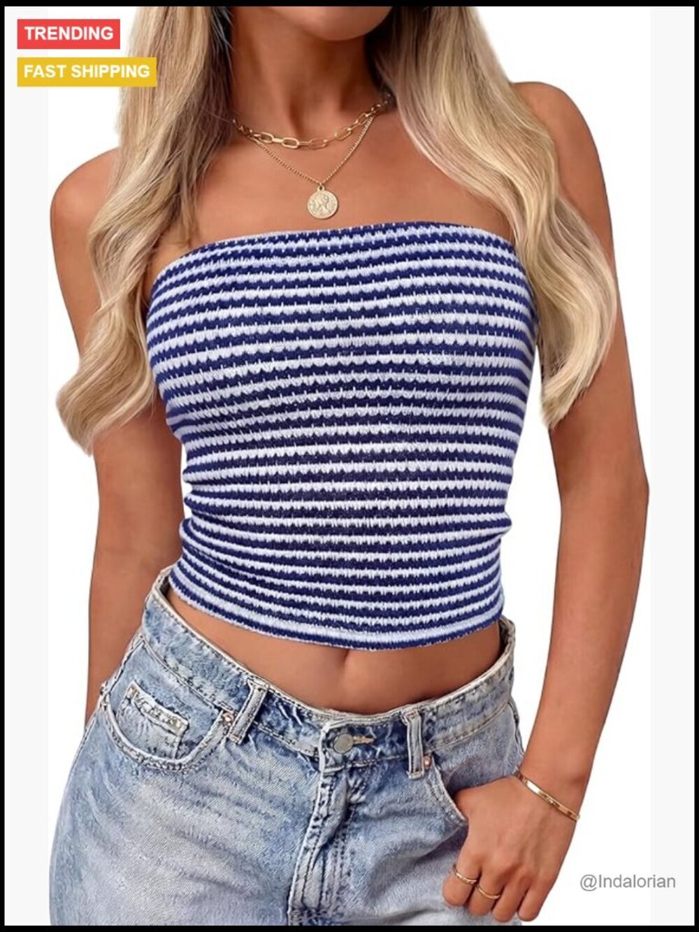 Striped Strapless Crop Tube Top Y2K Knit Bandeau Going Out Beach Shirt
